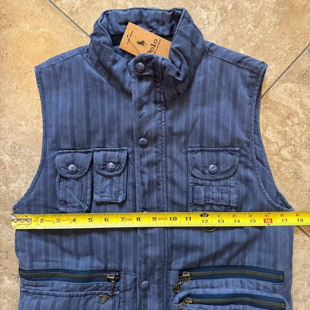 Polo Ralph Lauren Utility Vest Womens Small Blue Silk Cotton Gorpcore Military